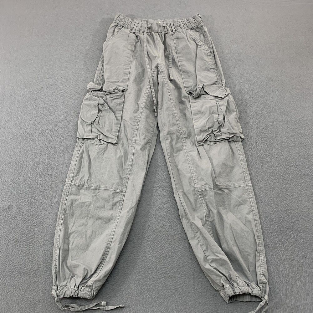 Rachel Paige Pants Womens Medium Gray Cargo Jogger Elastic Cuffed Pockets Strap